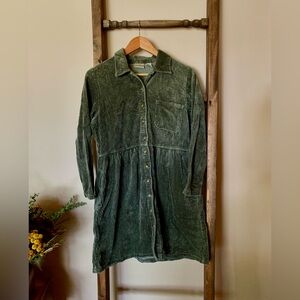 Vintage L.L. BEAN Green Button Down Corduroy Dress, Size 6p